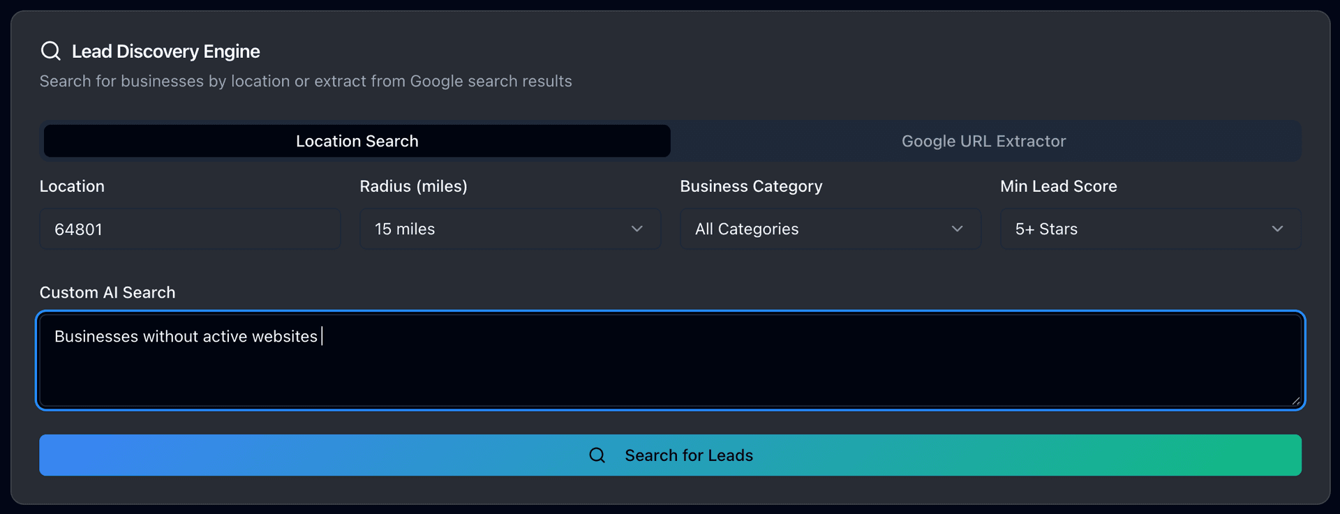 Lead Generation Intelligence Search Interface